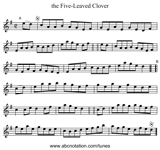 the Five-Leaved Clover - staff notation