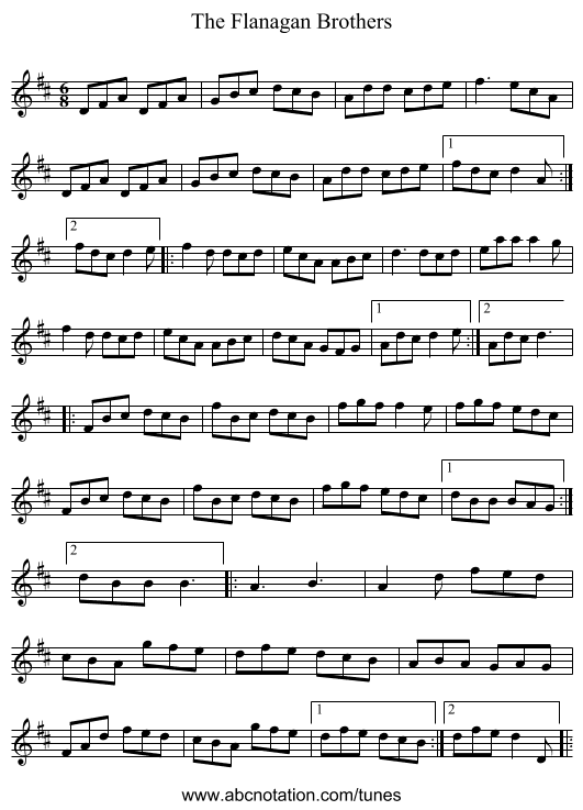 The Flanagan Brothers - staff notation