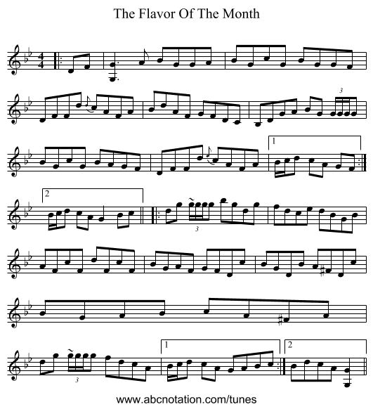 The Flavor Of The Month - staff notation