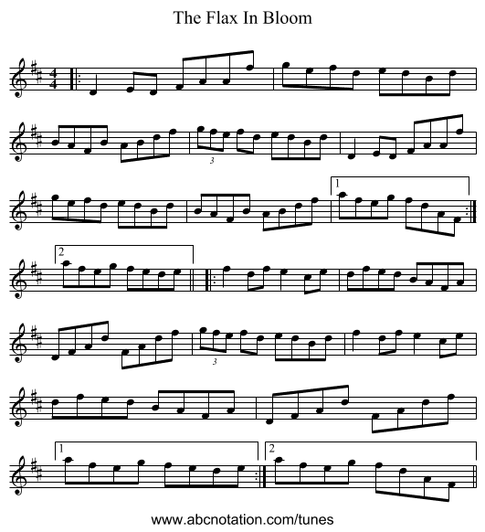 The Flax In Bloom - staff notation