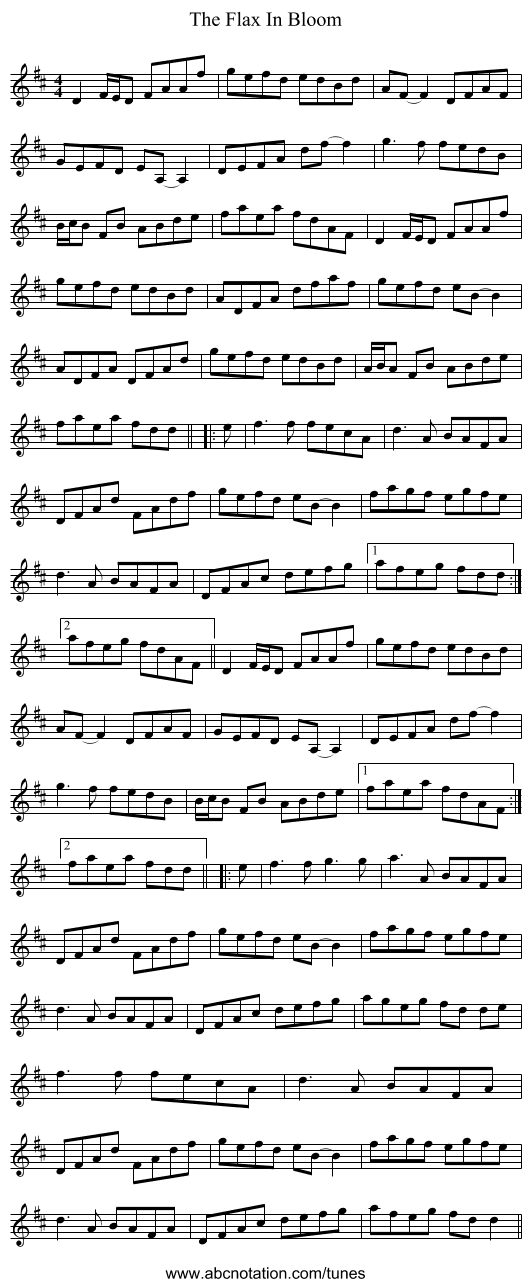 The Flax In Bloom - staff notation