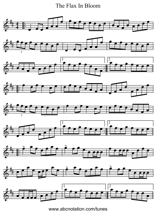 The Flax In Bloom - staff notation