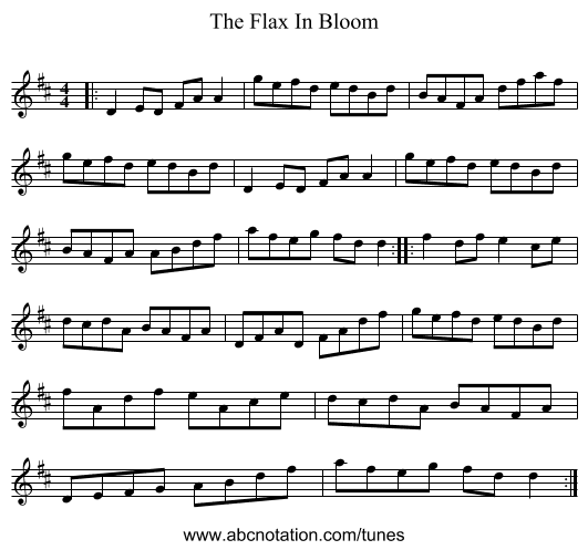 The Flax In Bloom - staff notation