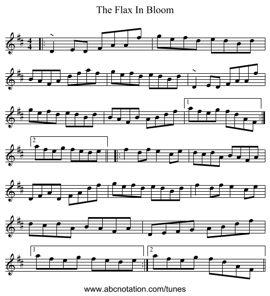 The Flax In Bloom - staff notation