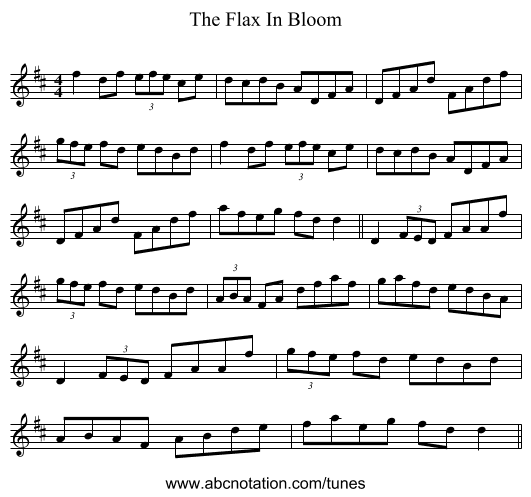 The Flax In Bloom - staff notation
