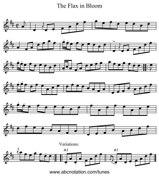 The Flax in Bloom - staff notation