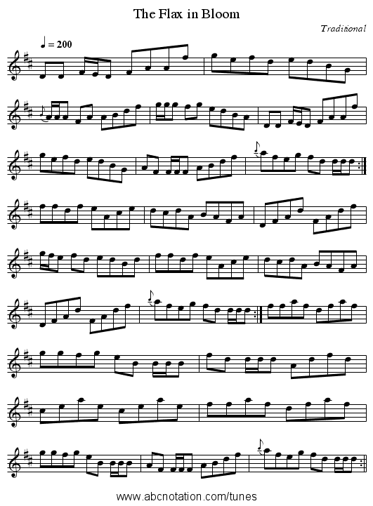 The Flax in Bloom - staff notation