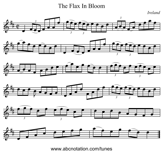The Flax In Bloom - staff notation