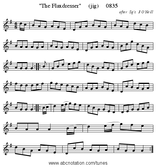 The Flaxdresser     (jig)     0835 - staff notation