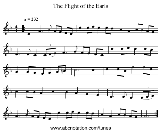 The Flight of the Earls - staff notation