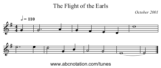 The Flight of the Earls - staff notation