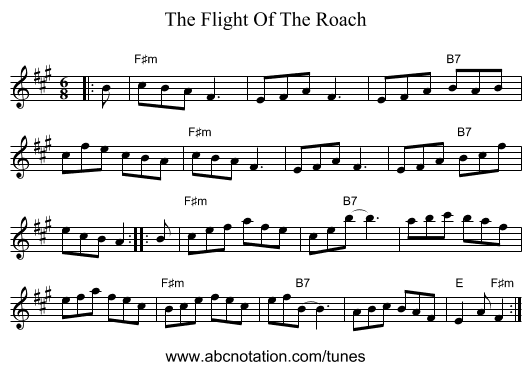 The Flight Of The Roach - staff notation