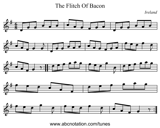 The Flitch Of Bacon - staff notation