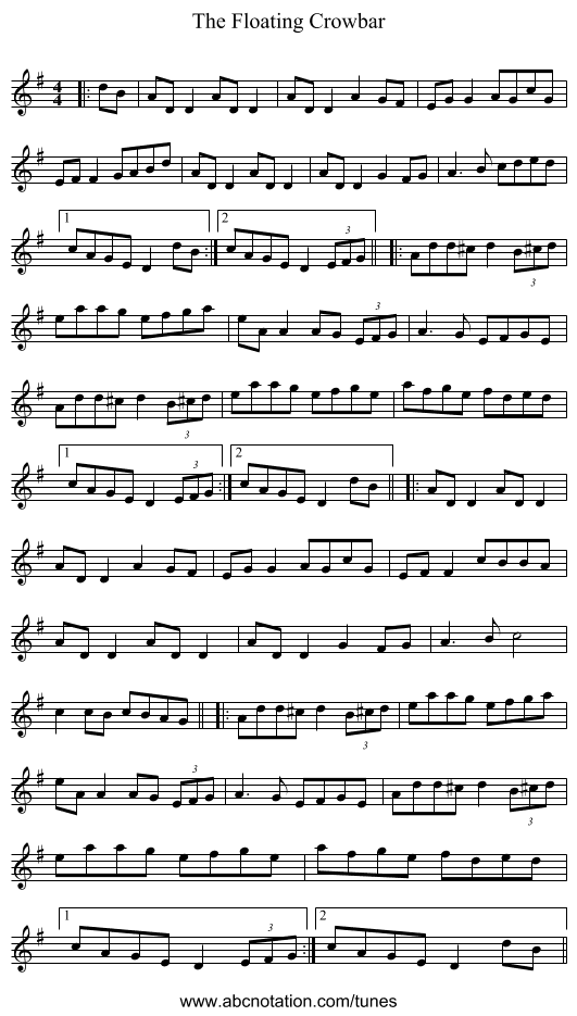 The Floating Crowbar - staff notation