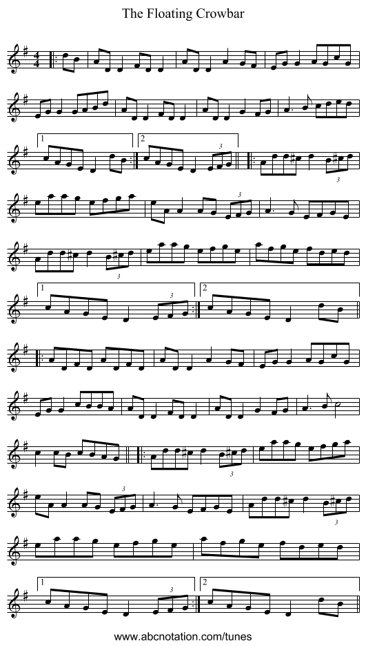 The Floating Crowbar - staff notation