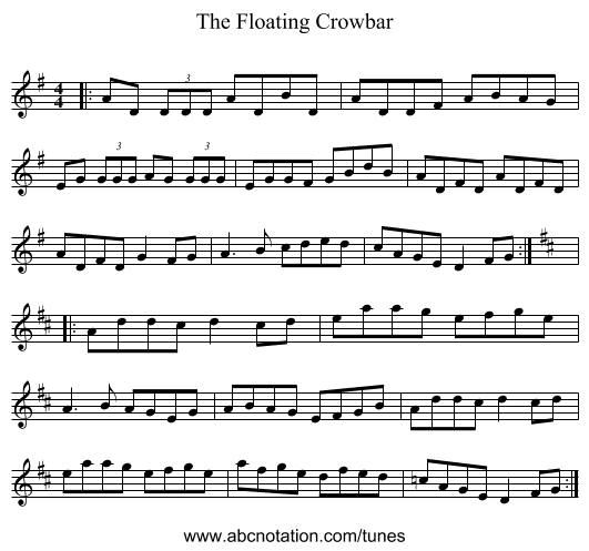 The Floating Crowbar - staff notation