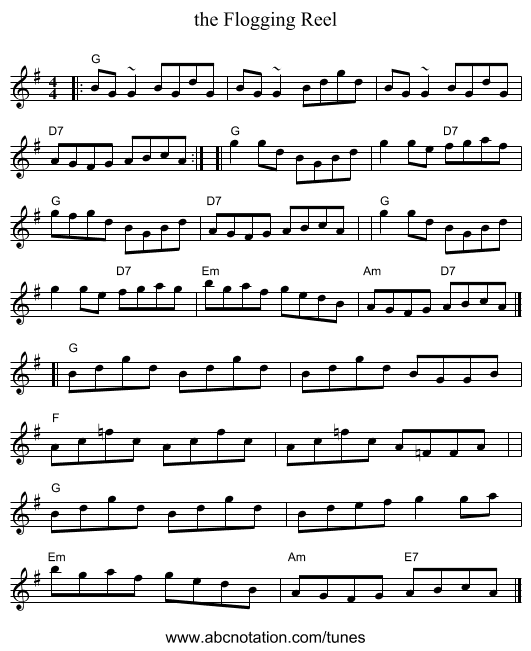the Flogging Reel - staff notation