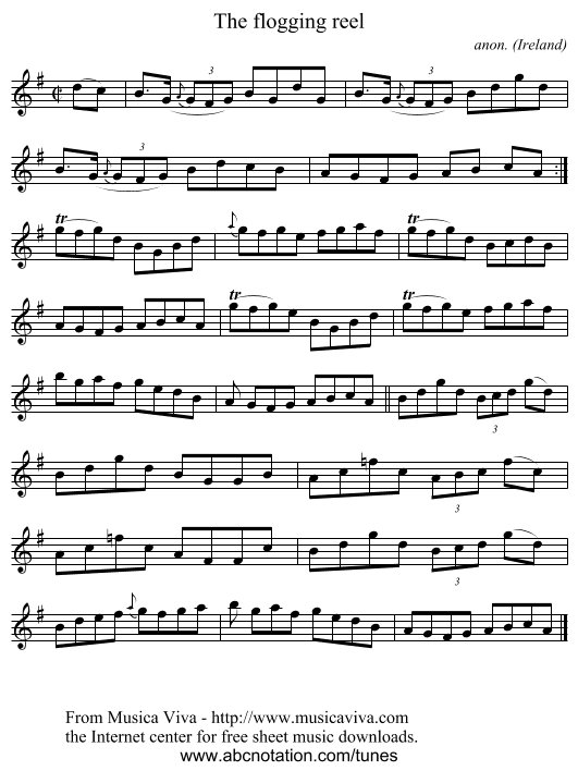 The flogging reel - staff notation