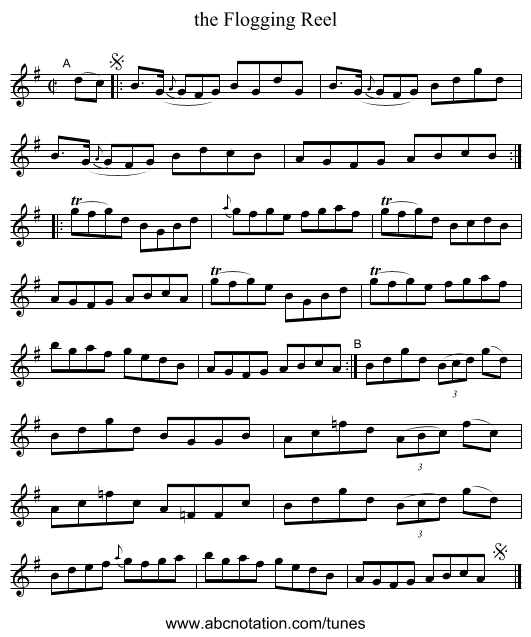 the Flogging Reel - staff notation