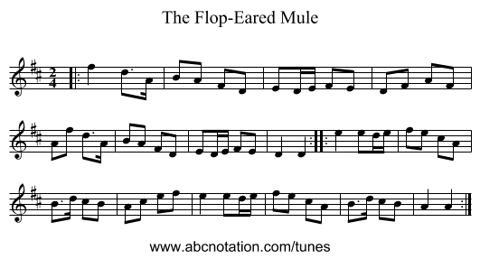 The Flop-Eared Mule - staff notation