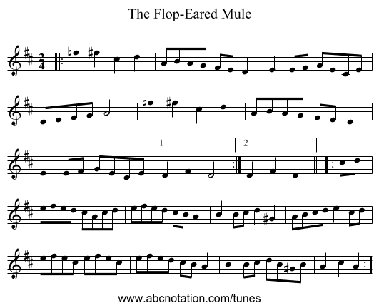 The Flop-Eared Mule - staff notation