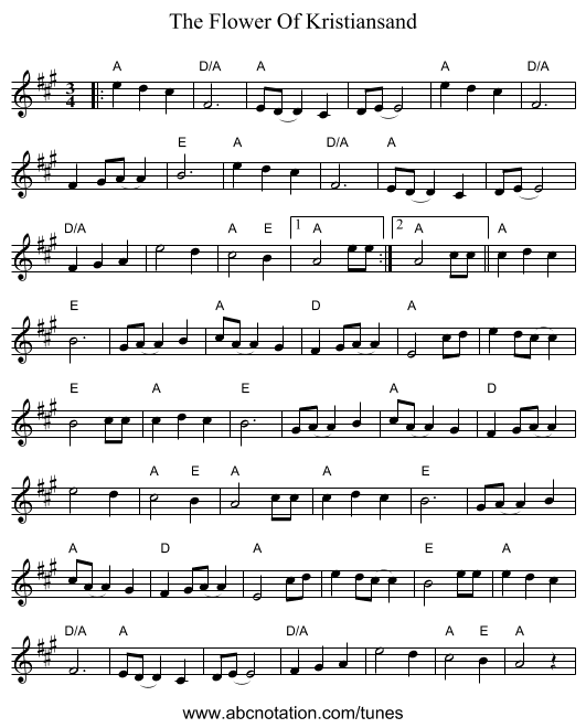 The Flower Of Kristiansand - staff notation