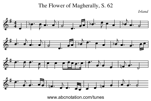 The Flower of Magherally, S. 62 - staff notation