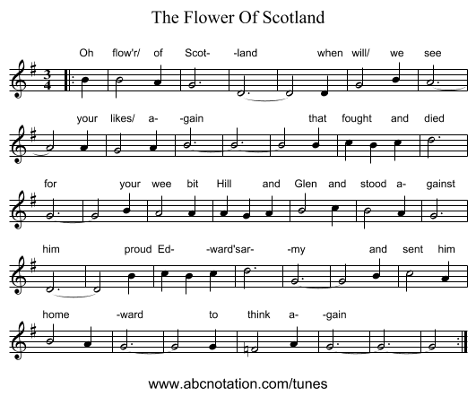 The Flower Of Scotland - staff notation
