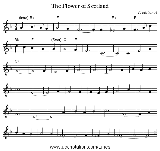 The Flower of Scotland - staff notation