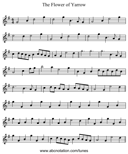 The Flower of Yarrow - staff notation