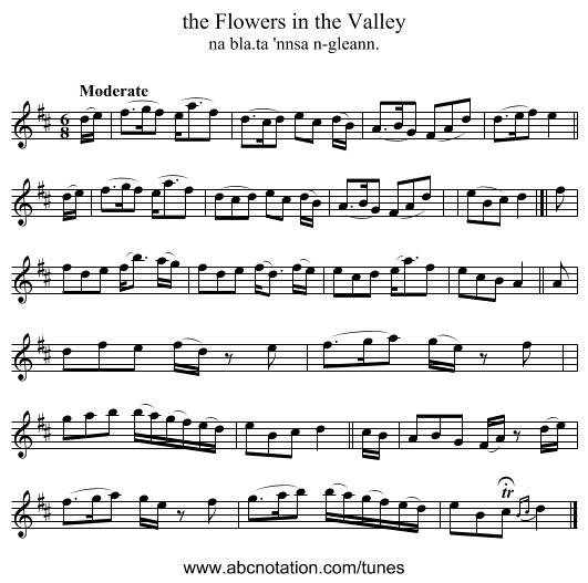 the Flowers in the Valley - staff notation