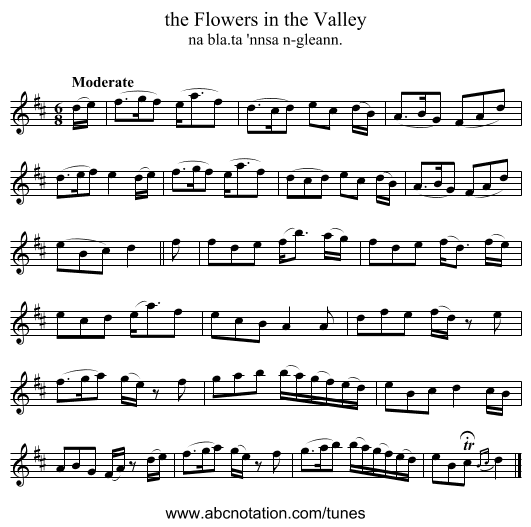 the Flowers in the Valley - staff notation