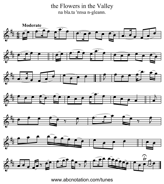 the Flowers in the Valley - staff notation