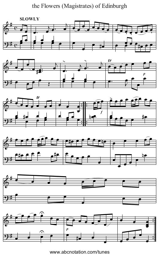 the Flowers (Magistrates) of Edinburgh - staff notation