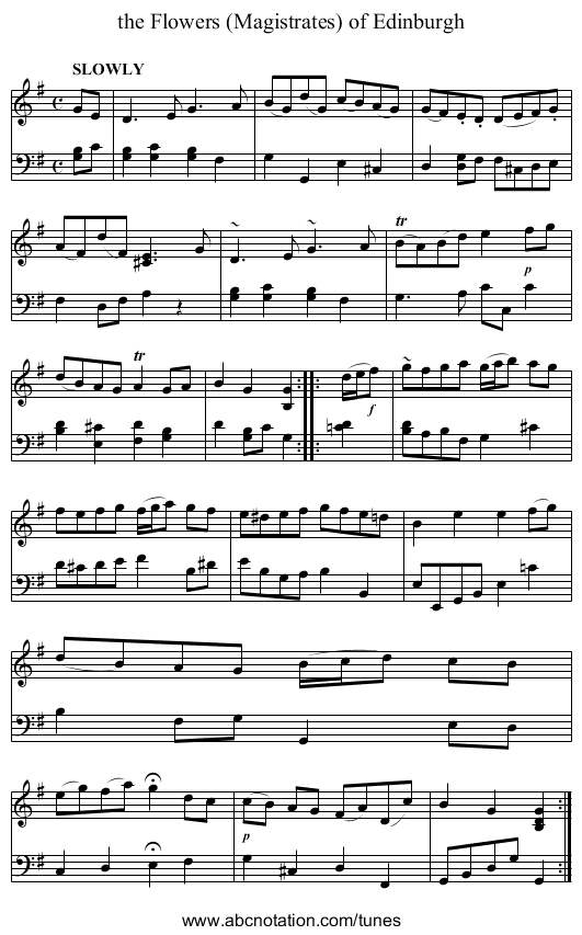 the Flowers (Magistrates) of Edinburgh - staff notation
