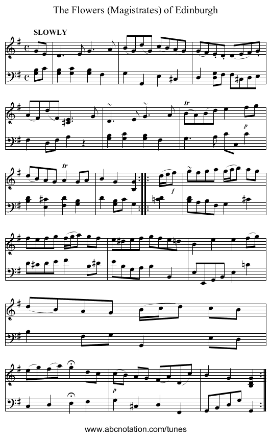 The Flowers (Magistrates) of Edinburgh - staff notation