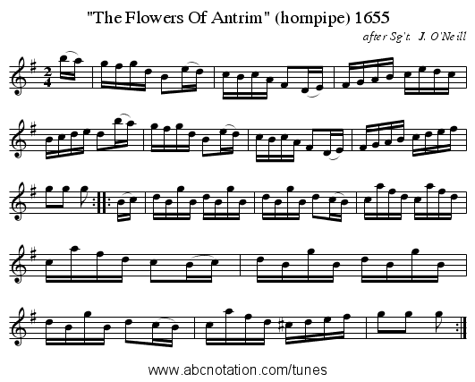 The Flowers Of Antrim (hornpipe) 1655 - staff notation
