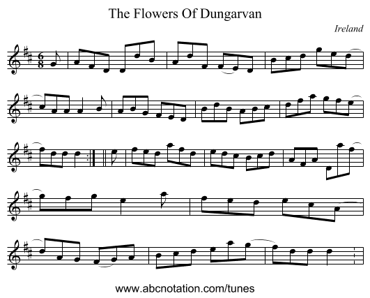 The Flowers Of Dungarvan - staff notation