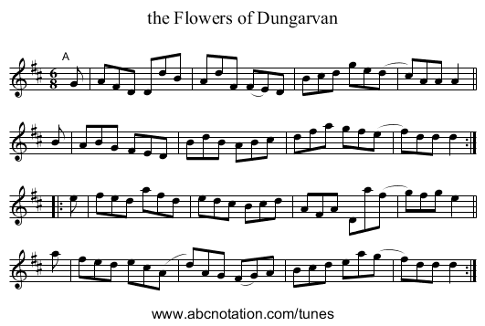the Flowers of Dungarvan - staff notation