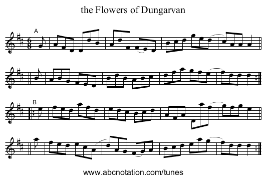 the Flowers of Dungarvan - staff notation