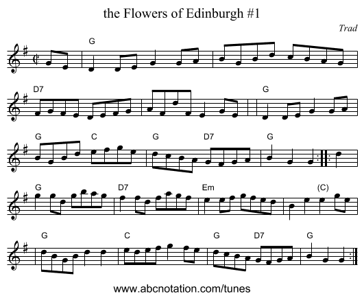 the Flowers of Edinburgh #1 - staff notation