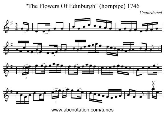 The Flowers Of Edinburgh (hornpipe) 1746 - staff notation
