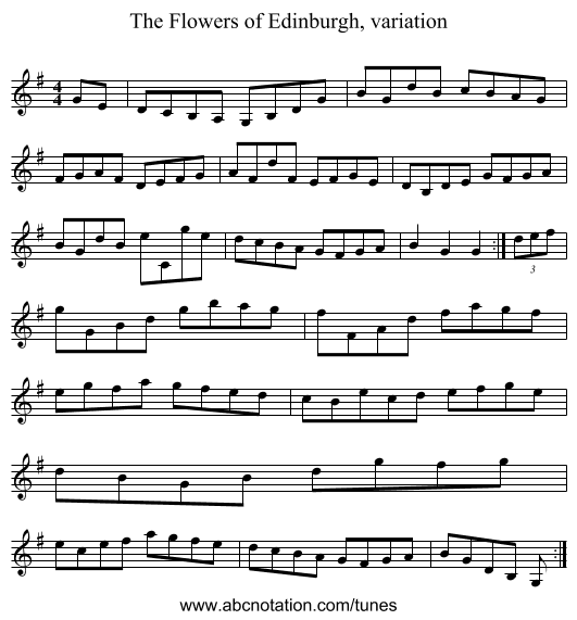 The Flowers of Edinburgh, variation - staff notation