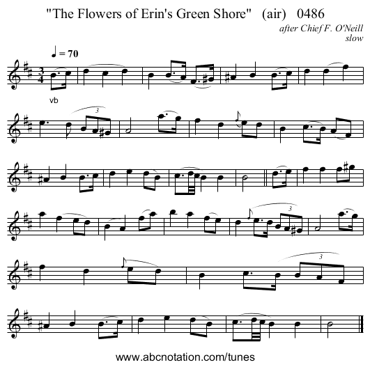 The Flowers of Erin's Green Shore   (air)   0486 - staff notation