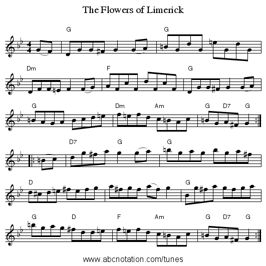 The Flowers of Limerick - staff notation