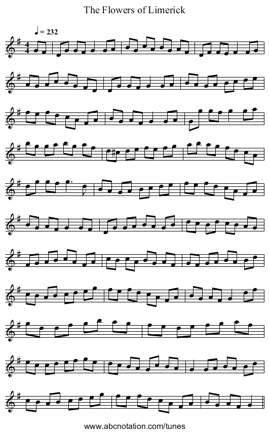 The Flowers of Limerick - staff notation