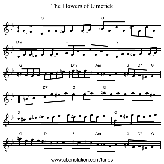 The Flowers of Limerick - staff notation