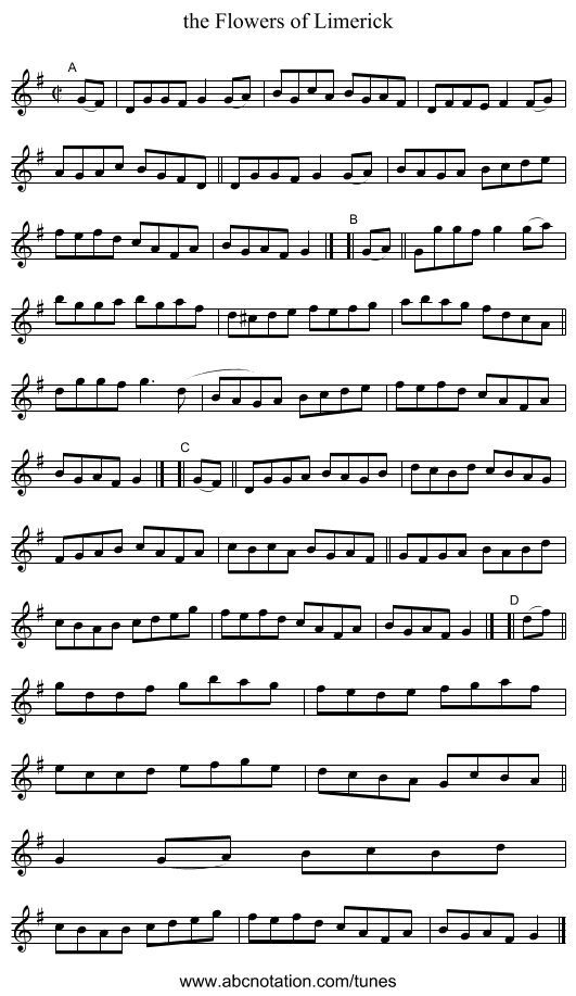 the Flowers of Limerick - staff notation