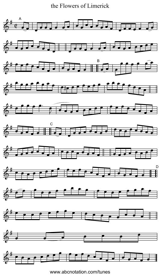 the Flowers of Limerick - staff notation
