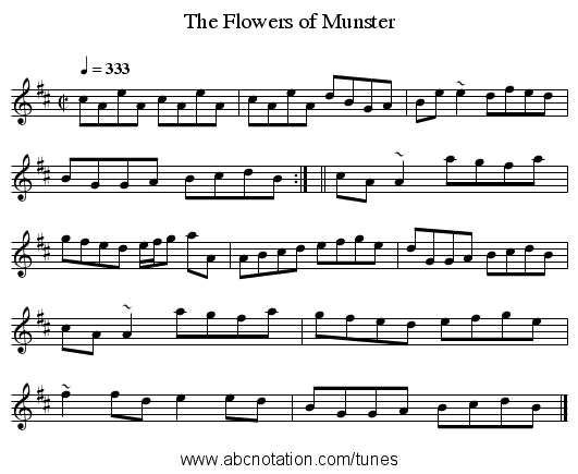 The Flowers of Munster - staff notation